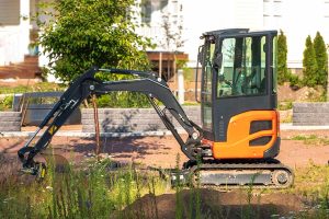 Tight access excavation work with a mini excavator machinery